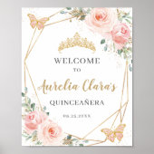 Blush Floral Butterfliegen Quinceanera Birthday Poster (Vorne)