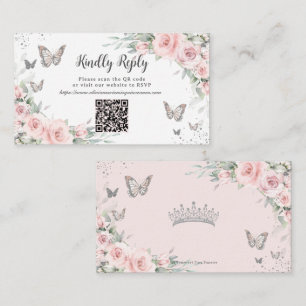 Blush Floral Butterfliegen Quinceañera QR Code UAW Begleitkarte