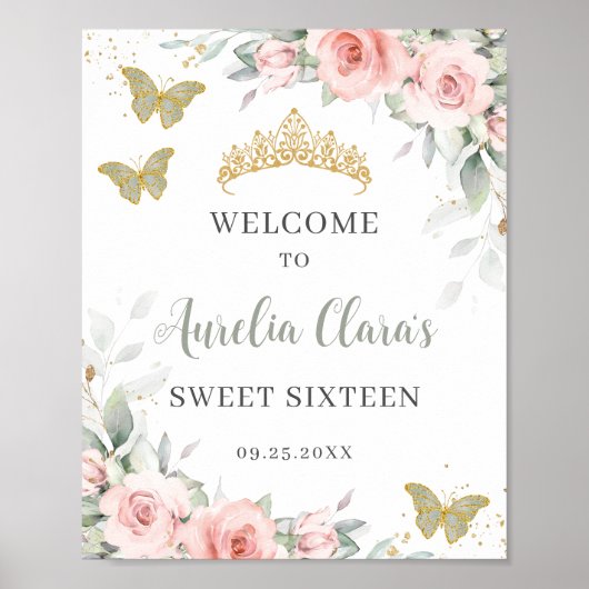 Blush Floral Butterfliegen Sage Green 16 . Geburts Poster (Vorne)