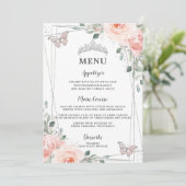 Blush Floral Butterflies Quinceañera Sweet 16 Menu Programm (Stehend Vorderseite)