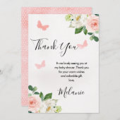 Blush Floral Butterfly Baby Dusche Danke Karte (Vorne/Hinten)