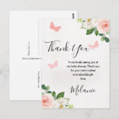 Blush Floral Butterfly Baby Dusche Danke Postkarte (Vorne/Hinten)