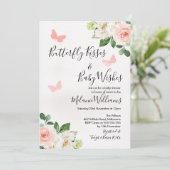 Blush Floral Butterfly Babydusche Einladung (Stehend Vorderseite)