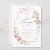 Blush Floral Butterfly Communion Invitation Einladung (Vorderseite)