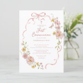 Blush Floral Butterfly Communion Invitation Einladung (Stehend Vorderseite)