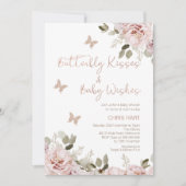 Blush Floral Butterfly Kisses Baby Dusche Einladung (Vorderseite)