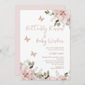 Blush Floral Butterfly Kisses Baby Dusche Einladung (Vorne/Hinten)