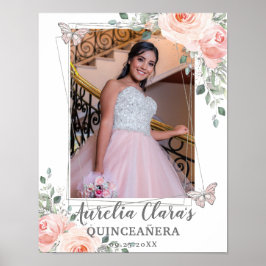 Blush Floral Butterfly Quinceanera Geburtstagsgesc Poster