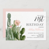 Blush Floral Cactus succulents 21. Geburtstag  Einladung (Vorne/Hinten)