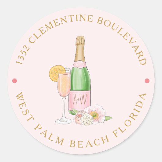 Blush Floral Champagne Brautparty Address Class Runder Aufkleber (Vorderseite)