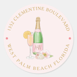 Blush Floral Champagne Brautparty Address Class Runder Aufkleber