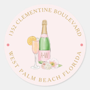 Blush Floral Champagne Brautparty Address Class Runder Aufkleber