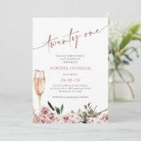 Blush Floral Champagne Glass 21. Geburtstag