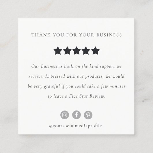 Blush Floral Chopping Board Napkin Review Anfrage Quadratische Visitenkarte (Rückseite)