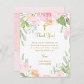 Blush Floral Communion oder Taufe Vielen Dank Mitteilungskarte (Vorne/Hinten)