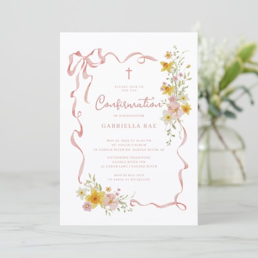 Blush Floral Confirmation Invitation Einladung (Stehend Vorderseite)