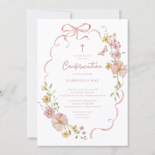 Blush Floral Confirmation Invitation Einladung (Vorderseite)