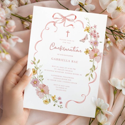 Blush Floral Confirmation Invitation Einladung