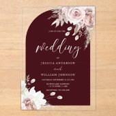 Blush Floral Deep Burgundy Arch Wedding Acryleinladungen (Vorderseite)