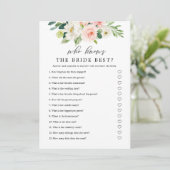 Blush Floral, der das Bride Game Printable kennt Einladung (Stehend Vorderseite)