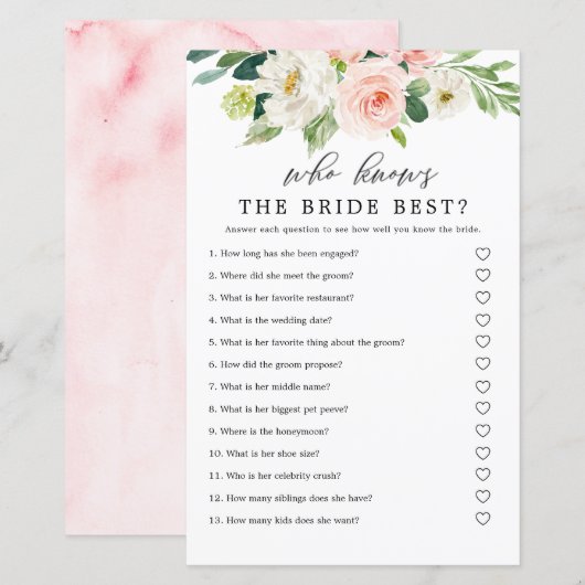 Blush Floral, der die Bride besten Game Cards kenn (Vorne/Hinten)