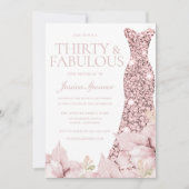 Blush Floral & Dress 30. Geburtstag Party Einladung (Vorderseite)