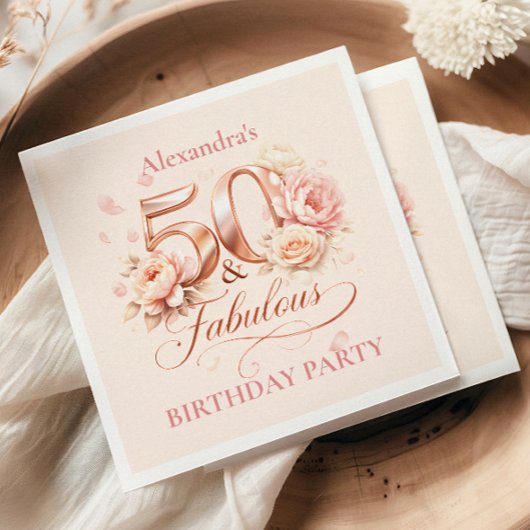 Blush Floral Elegant 50th Birthday Serviette