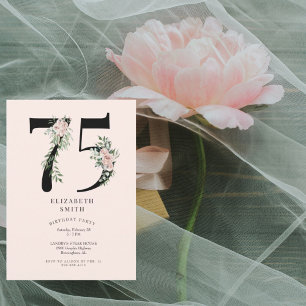 Blush Floral Elegant 75. Geburtstagsparty Einladung