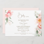 Blush Floral Elegant Baby Girl Dusche Horizontal Einladung (Vorne/Hinten)