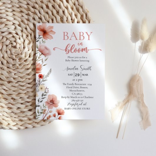 Blush Floral Elegantes Baby in Blütendusche Einladung