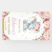 Blush Floral Elephant Baby Dusche Party Hintergrun Banner (Horizontal)