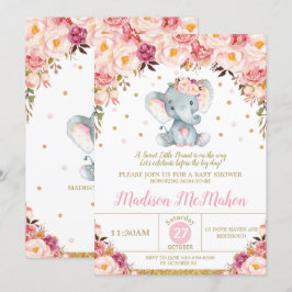 Blush Floral Elephant Baby Shower Girl Einladung
