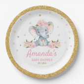Blush Floral Elephant Baby Shower Girl Pappteller (Vorderseite)