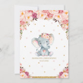 Blush Floral Elephant Christening Taufe Girl Einladung (Rückseite)