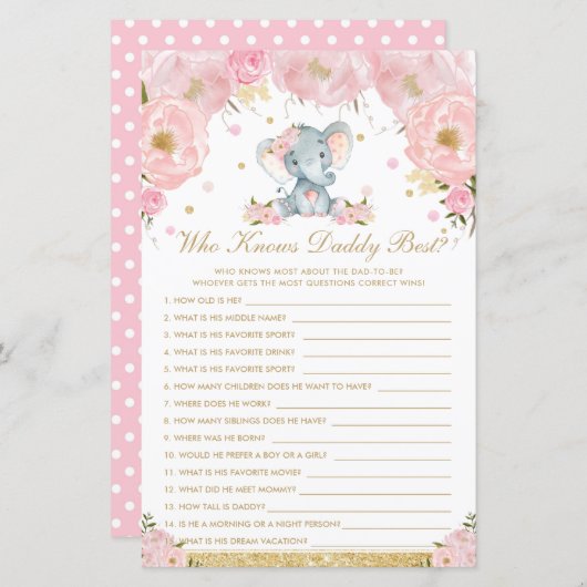 Blush Floral Elephant, der Daddy Best Game kennt (Vorne/Hinten)