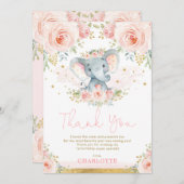 Blush Floral Elephant Geburtstag Danke Karte (Vorne/Hinten)
