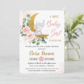 Blush Floral Elephant Sweet Baby Girl Dusche Einladung (Stehend Vorderseite)