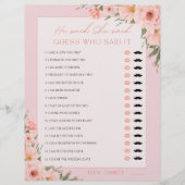 Blush Floral Er sagte, sie sagte Brautparty Game (Vorderseite)