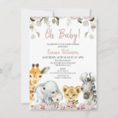 Blush Floral Eucalyptus Safari Baby Dusche Einladung (Vorderseite)