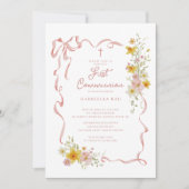 Blush Floral First Communion Invitation Einladung (Vorderseite)
