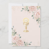 Blush Floral First Holy Communion Gold Chalice Einladung (Rückseite)