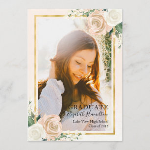 Blush Floral & Foil Gold Abschluss Ankündigung