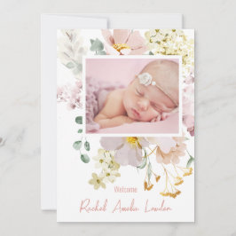 Blush Floral Foto Geburtskarte Einladung