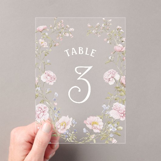 Blush Floral Frame Acrylic Table Number Acryleinladungen (Insitu (Handheld))