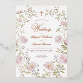 Blush Floral Frame Religious Wedding Folieneinladung (Vorderseite)