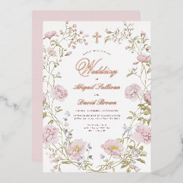 Blush Floral Frame Religious Wedding Folieneinladung