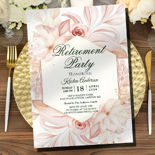 Blush Floral Frame Retirement Party Einladung