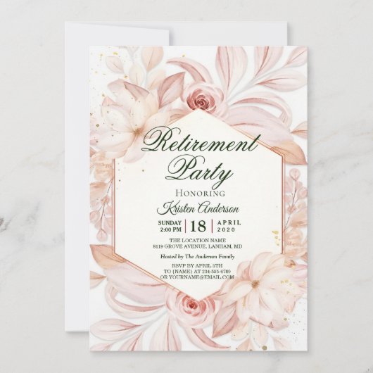 Blush Floral Frame Retirement Party Einladung (Vorderseite)