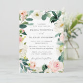 Blush Floral Frame Wedding Einladung (Stehend Vorderseite)
