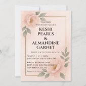 Blush Floral Frame Wedding Invitation Einladung (Vorderseite)